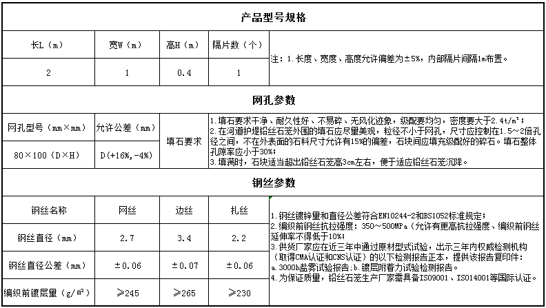 河道護(hù)堤鉛絲石籠規(guī)格參數(shù) 河道護(hù)堤鉛絲石籠規(guī)格參數(shù)